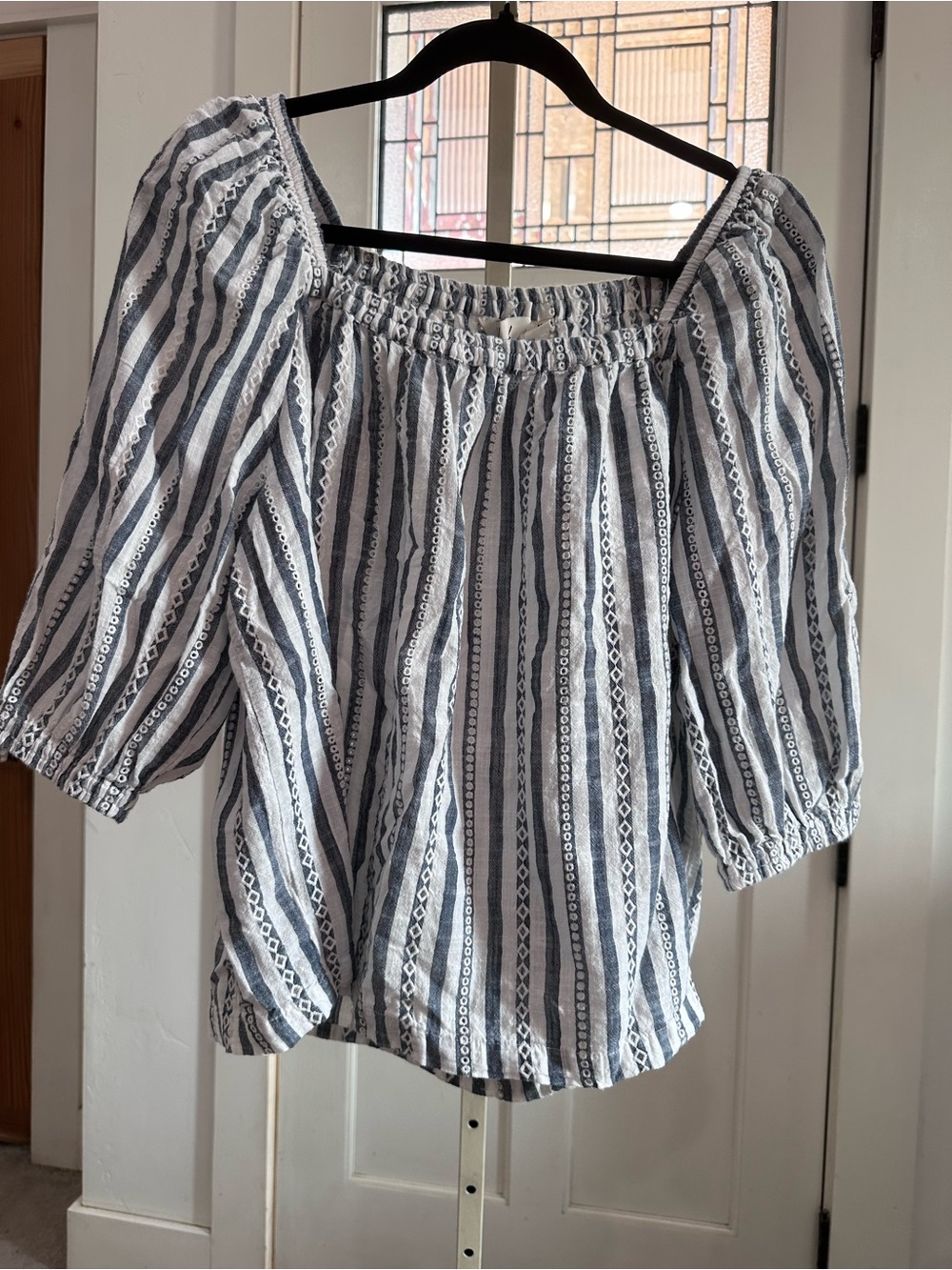 Cafe Marrakech Striped Off-Shoulder Blouse 100% cotton oversized M